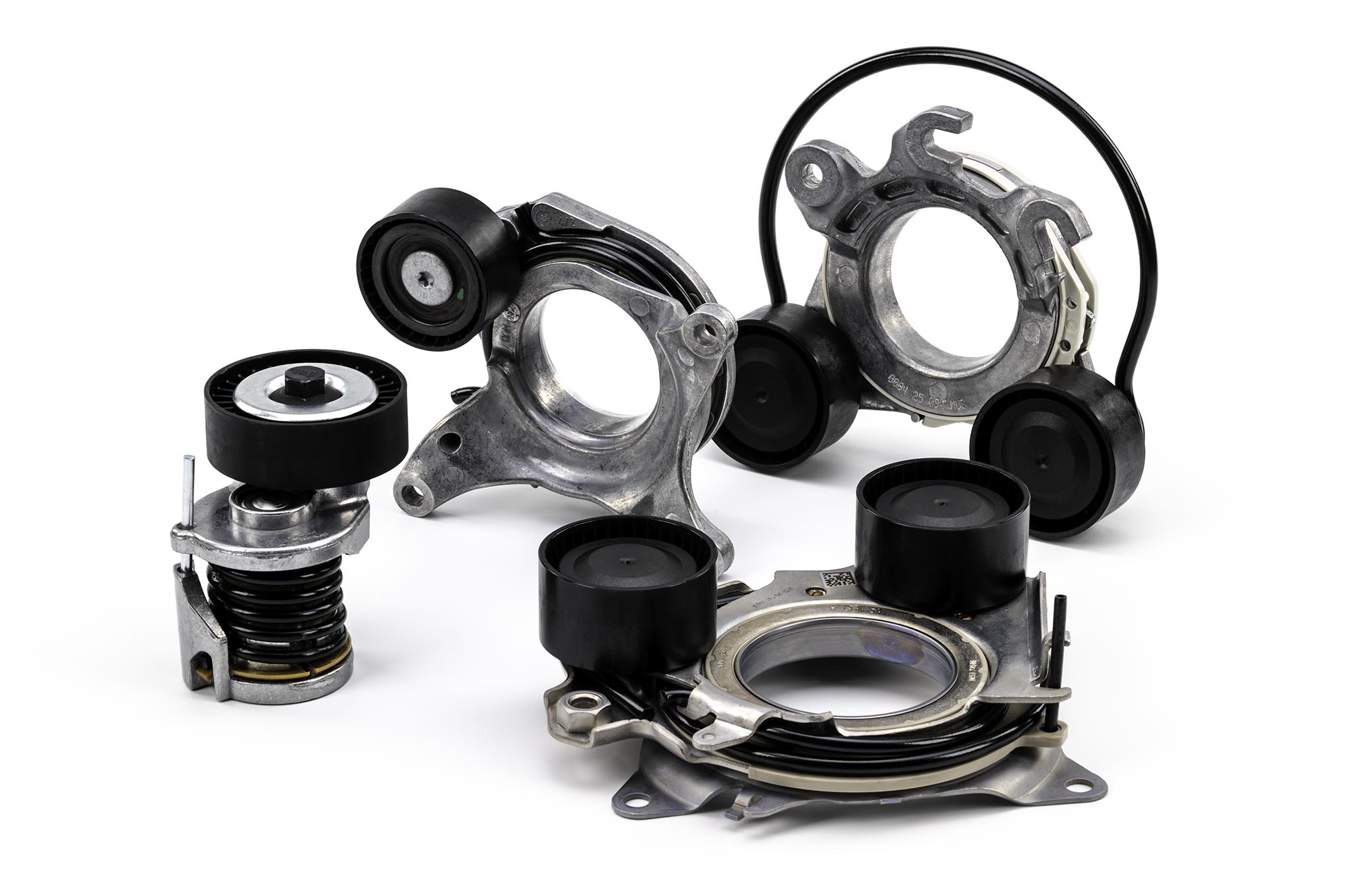 erschiedene automatische Riemenspanner mit Umlenkrollen und Federmechanik – PREXAparts liefert zuverlässige B2B-Komponenten für professionelle Riementrieb-Systeme.